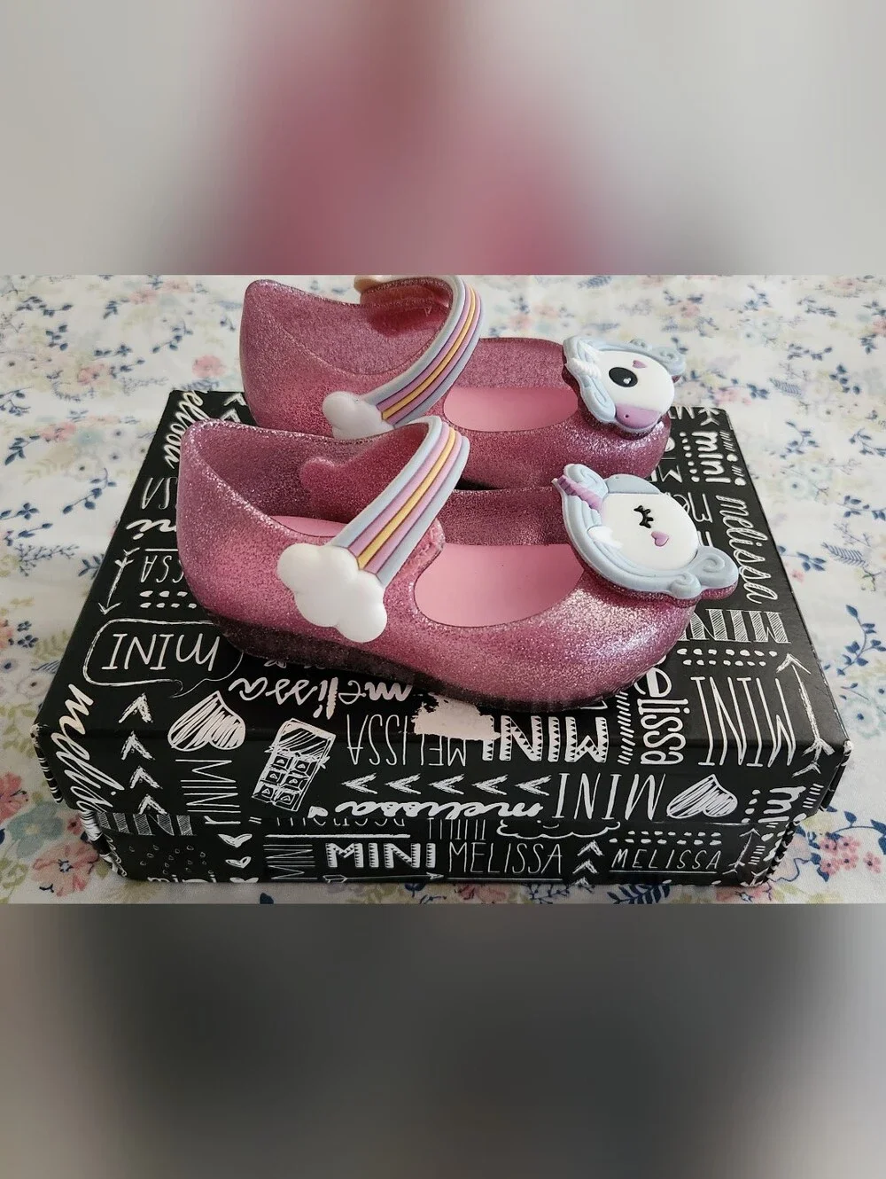 **NEW** Mini Melissa Sz 5 Pink Glitter Unicorn Baby Girl Mary Janes Retail $65